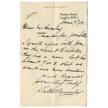 Walter Brearley. Lancashire, London County & England, 1902-1912. One page handwritten letter on '