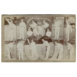 'Sussex County Cricket 1908'. Sepia real photograph postcard comprising cameo photographs of fifteen