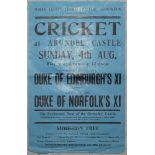 'Cricket at Arundel Castle' 1957. Official match poster for Duke of Edinburgh's XI v Duke of
