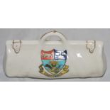 Cricket bag. Large crested china cricket bag with colour emblem for 'Chatteris'. Coronet Ware.