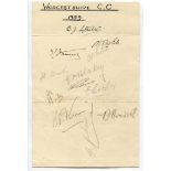 Worcestershire C.C.C. 1939. Large album page nicely signed in pencil and ink by twelve