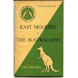 Australia tour to England 1953. Official match souvenir booklet for East Moseley v The