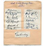 West Indies tour to England 1933. Album page containing fourteen signatures of members of the West