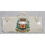 Cricket bag. Medium crested china cricket bag with colour emblem for 'Boulogne-Sur-Mer'. Porcellaine