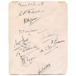 Worcestershire C.C.C. c1924. Album page nicely signed in ink by eleven Worcestershire players.