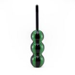 Mid Century Modern Art Glass Green and Black Colored Sculpture. Triple gourd body with long top