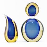 Grouping of Two (2) Luigi Onesto, Italian (b-1935) Oggetti Murano Art Glass Bottle and Vase. Amber