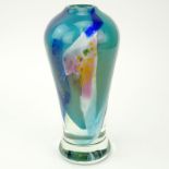 Linda Zmina, American (20th Century) Colorful Hand Blown Art Glass Vase. Closed lip vase decorated