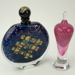 Grouping of Two (2) Hand Blown Art Glass Perfume Bottles. Includes: Allain Guillot cobalt blue and