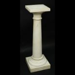 19/20th Century Neoclassical Style White Marble Pedestal. Column form, squared platform and top, and