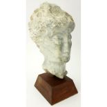 Carved Granite Bust on Wood Plinth Base. Unsigned. Good condition. Measures 15-1/2" Shipping: