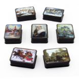 Grouping of Seven (7) Vintage Russian Lacquered Boxes. Each is individually signed to top and