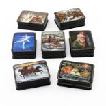 Grouping of Seven (7) Vintage Russian Lacquered Boxes. Each is individually signed to top and