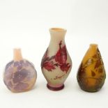 Collection of Three (3) Galle Cameo Glass Miniature Vases. Signed. One with ground top and all