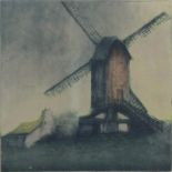 Vintage Dutch School Colored Etching "Moulin Hollandais" Pencil Signed and Titled. Signed Regent?