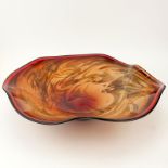 LaChaussee Blown Glass (20th Century) Red to Orange Marble Style Centerpiece Bowl. Signed on