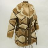 Vintage Tan Fur and Leather Jacket. Three quarter coat with cut fur sewn on leather, stitched "