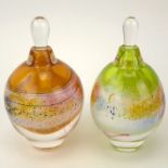 Grouping of Two (2) Hand Blown Art Glass Perfume Bottles. Signature illegible on the underside. Good