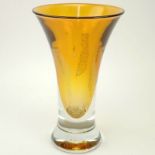 Linda Zmina, American (20th Century) Amber Colored Art Glass Trumpet Vase. Decorated with amber to