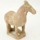 Chinese Han Dynasty (206BC-220AD) Pottery Walking Horse Figure. Unsigned. Crack, wear. Measures 6"