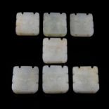 Lot of Seven (7) Vintage Chinese Carved White Jade Medallions. Unsigned. Good condition. Each