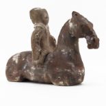 Chinese Terracotta Horse and Rider Figure Possibly Han Dynasty (206BC-220AD). Unsigned.