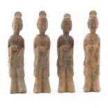 Four (4) Chinese Han Dynasty (206BC-220AD) Terracotta Tomb Figures. Unsigned. Typical Wear or in