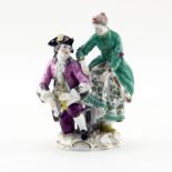 Meissen Porcelain Figurine "Lacing The Skates". Signed. Minor losses or in good condition.