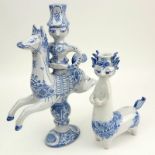 Two (2) Bjorn Wiinblad Ceramic Figure/Candle Holders from The Blue House. Includes Rider On Horse