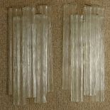 Pair of Mid Century Italian Camer Glass Wall Sconces with Venini Tronchi Hanging Crystals. Total