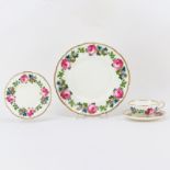 Twenty One (21) Pieces Minton Porcelain Partial Dinnerware set. Hand painted rose garland, signed A.