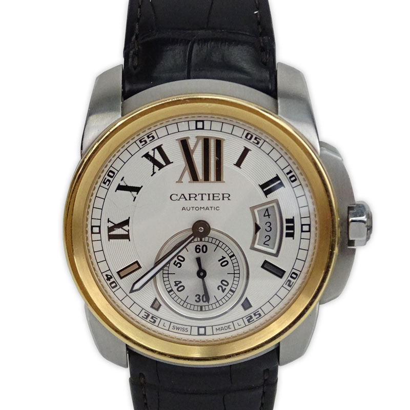 Man's Cartier Calibre 3299 Stainless Steel and 18 Karat Rose Gold Automatic Movement watch with