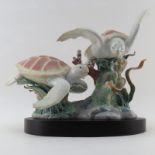 Lladro "Sea Turtle" Porcelain Grouping #1006953. Includes: wooden base and original box. Good