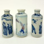 Three (3) 19th Century Chinese Blue and White Porcelain Snuff Bottles. Various signatures. Good