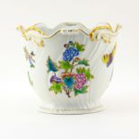 Herend Queen Victoria Handpainted Porcelain Cachepot #7227. Gilt trim with flower and butterfly