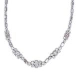 Art Deco Approx. 27.0 Carat Diamond and Platinum Necklace set with Approx. 14.0 Carat Emerald Cut