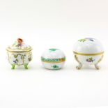 Grouping of Three (3) Herend Porcelain Covered Trinket Boxes. Includes: Queen Victoria covered