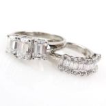 Diamond and 18 Karat White Gold Wedding Set Including a Superb 2.54 Carat Emerald Cut Three Stone