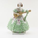 Herend "Deryne" Lady with Guitar Handpainted Porcelain Figurine #5753. Stamped on underside. Good