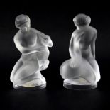 Two (2) Small Lalique Crystal Figures "Girl With Goat and Girl With Swan". Signed. Good condition.