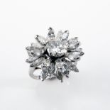 Circa 1950s Approx. 5.0 Carat TW Diamond and Platinum Cluster Ring set in the Center with a 1.33