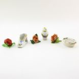 Grouping of Six (6) Herend Handpainted Porcelain Miniatures. Includes: 2 rose on leaf place card