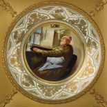 Antique Royal Vienna Gilt Hand Painted Portrait Plate Mounted in Period Frame. Depicts an interior