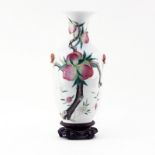 19th Century Chinese "Passion Fruit" Hand Painted Porcelain Vase on Wooden Stand. Decorated with