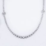 Approx. 5.0 Carat Graduated Round Brilliant Cut Diamond and 14 Karat White Gold Riviera Necklace