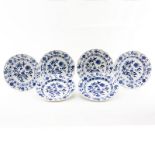 Grouping of Six (6) Meissen Blue Onion Porcelain Plates. Stamped on underside, two plates have