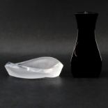 Baccarat Black Glass Vase and Lalique "Phillipines" Ashtray. Both Signed appropriately. The