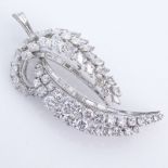 Approx. 6.0 Carat Round Brilliant, Marquise and Baguette Cut Diamond and Platinum Leaf Brooch.