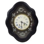 Antique French Mother of Pearl Inlaid Wall Clock. Marble dial with applied enameled roman