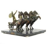 Arma Archileos (20th Century) Horse Drawn Chariot Bronze Sculpture on Marble Base. Depicts a Grecian